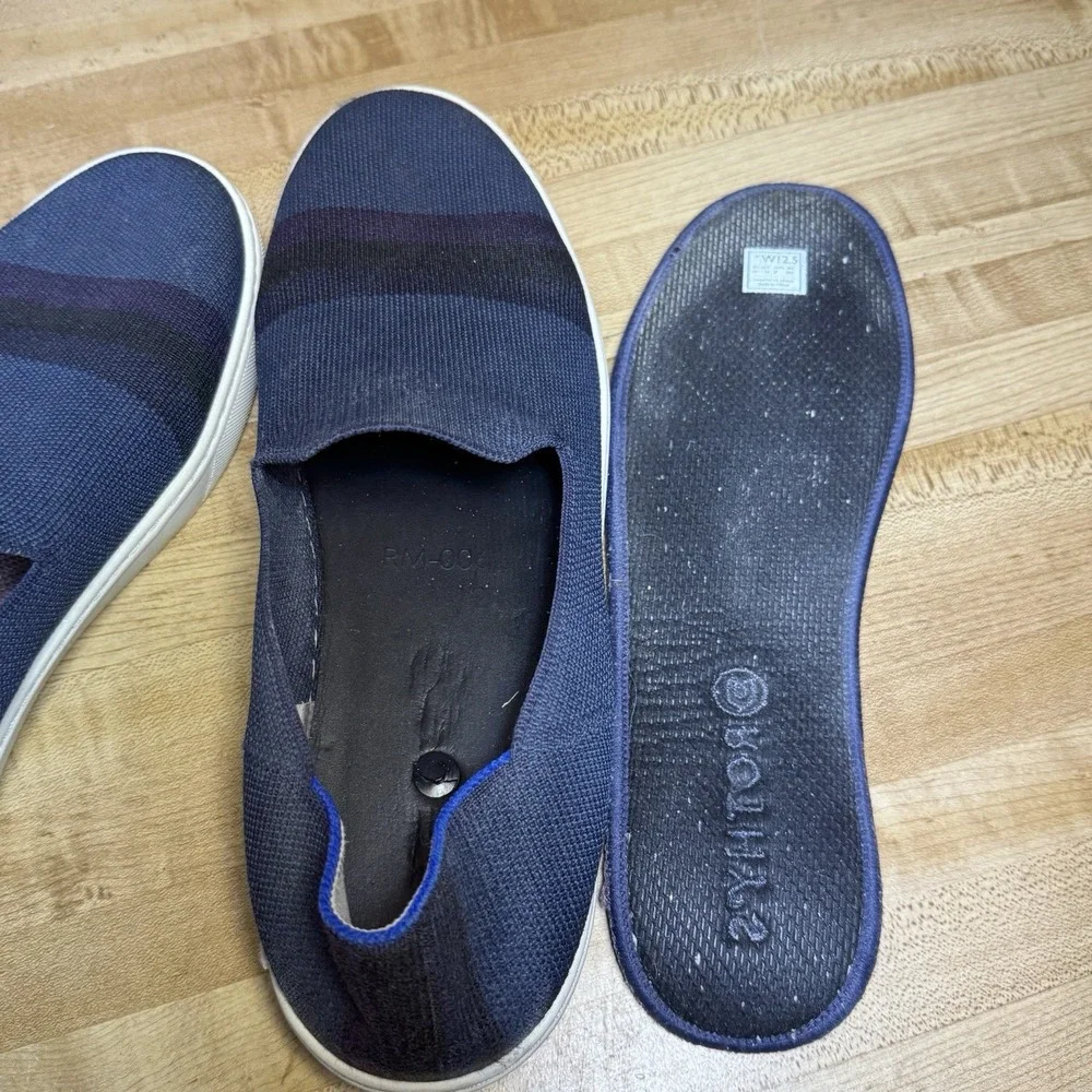 Rothy's Night Stripe The Original Slip On Shoes Size 12.5 Casual Sneaker Blue